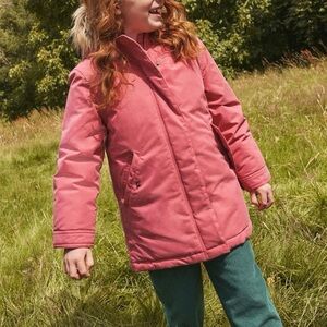 Mini Boden Pink Puffer Jacket Authentic Waterproof Hooded Parka Faux Fur